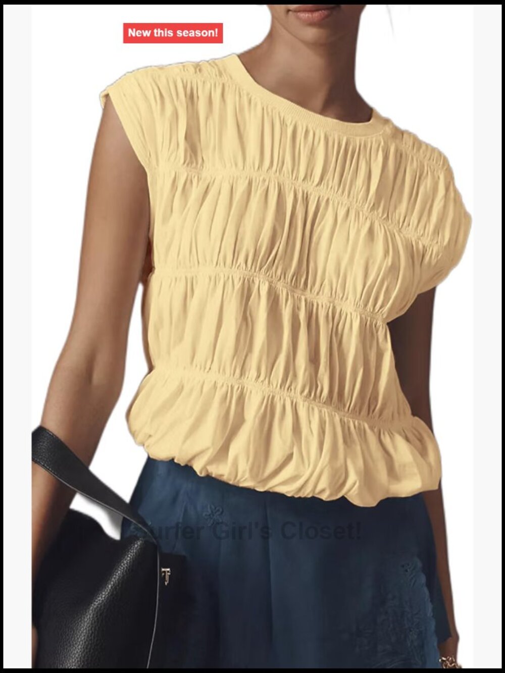 Women's Babydoll Crop Tank Top Shirred Smocked Y2K Casual Tee